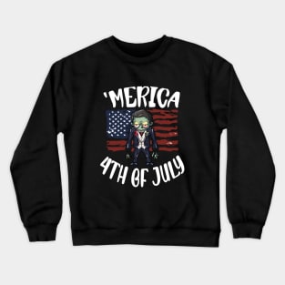 Scary Halloween Zombie Independence Day Celebration 4th Usa American Flag July Fourth Crewneck Sweatshirt